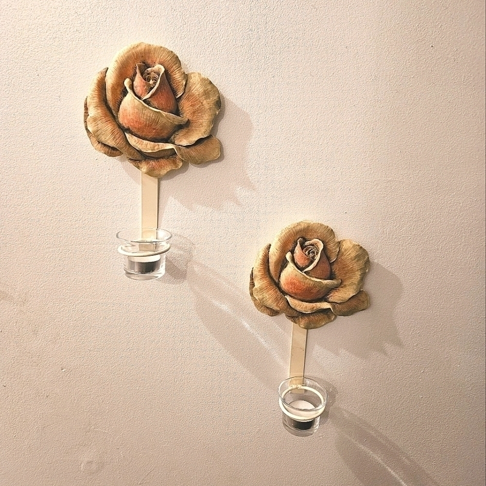 Vintage CTG Distrib Rose Wall Tealight Holder (2)